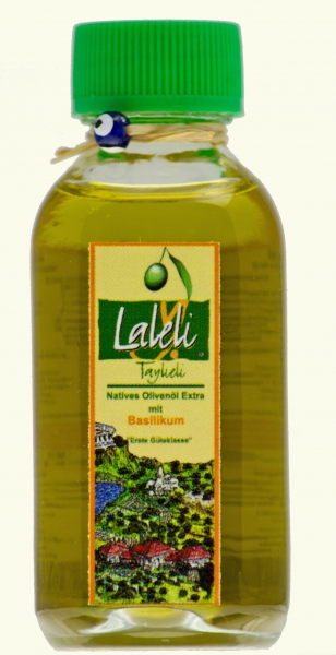 Olivenöl mit Basilikum in der Probierflasche 50 ml