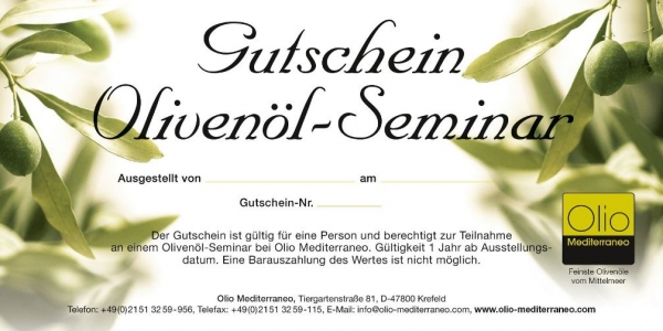 Olio Mediterraneo Gutschein Degustation - die genussvolle Geschenkidee -